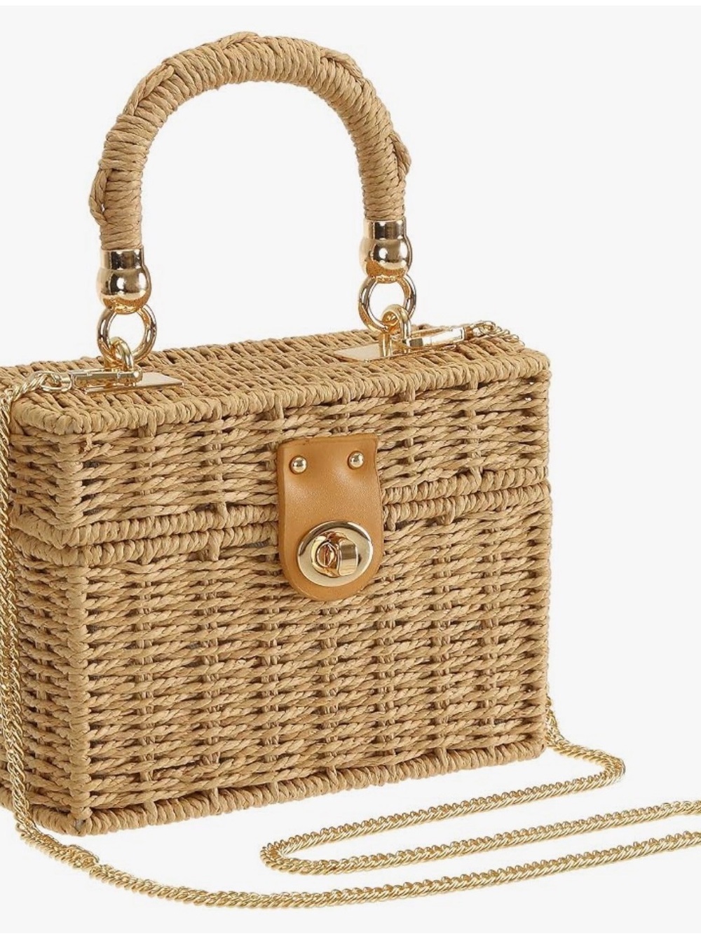 Woven Straw Top-Handle Crossbody Bag in Natural - Picture 1 of 6